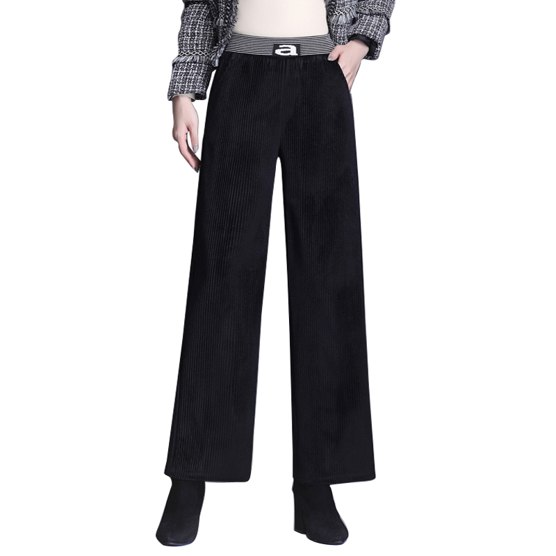 

OUMENGKA Casual High Waist Corduroy Pants Women Autumn Winter Thick Ladies Long Trousers Elastic Waist Female Wide Leg Pants 4XL, Coffee-autumn
