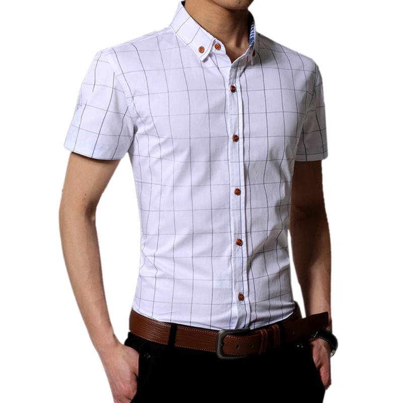 

Zebery 2020 Men Summer Turn-down Collar Men Shirt Casual Plaid Printed Shirt Slim Fit Male Cotton Basic Business, A5