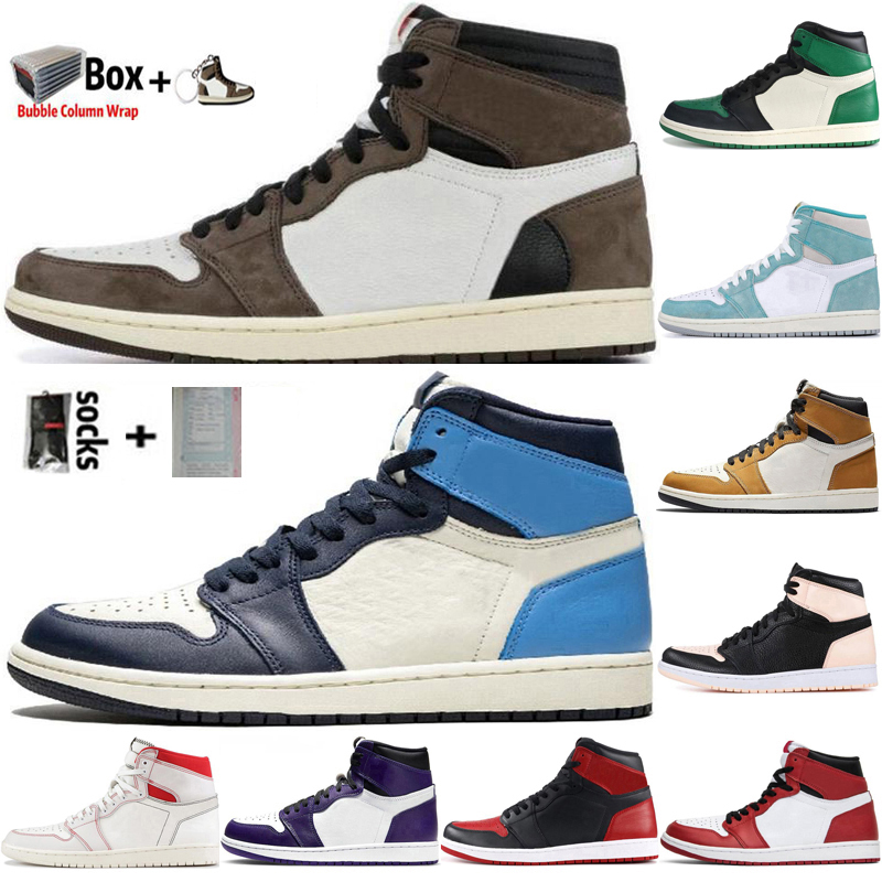 

2021 Top Quality High OG Jumpman 1 1s Mens Basketball Shoes Travis Scotts Obsidian Royal Blue Toe UNC Chicago Women Trainers Sports Sneakers Size 36-46, 7 banned