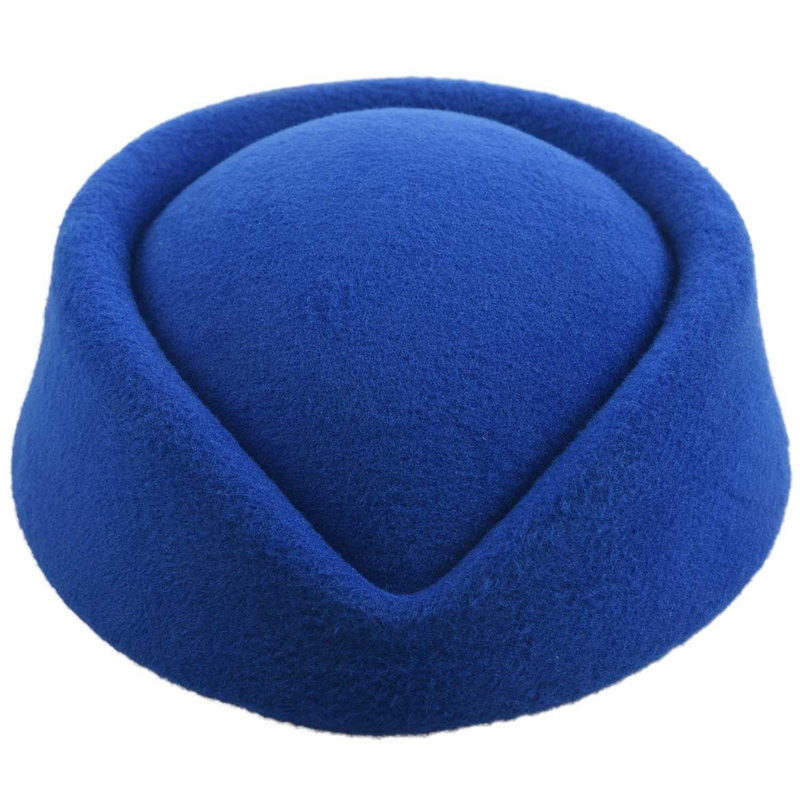 

New Elegant Wool Felt Pillbox Stewardess Air Hostesses Beret Hat Party Base Cap (blue