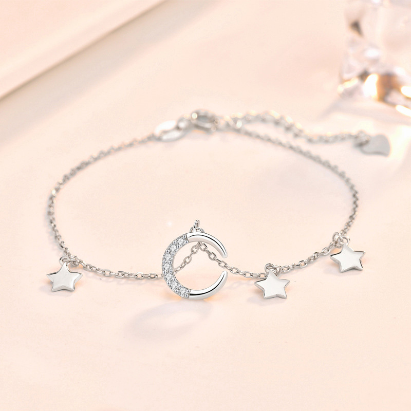 

Moon Star simple Bracelet 925 Sterling Silver Charm Bracelets classical design female fashion party wedding gift