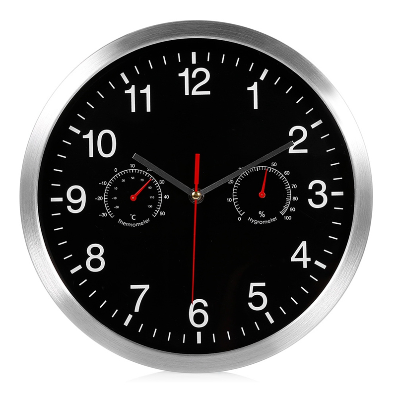 

3 in 1 Silent Quartz Wall Clock Quiet Movement Hygrometer No-Ticking Home Art Decor Wall Clock