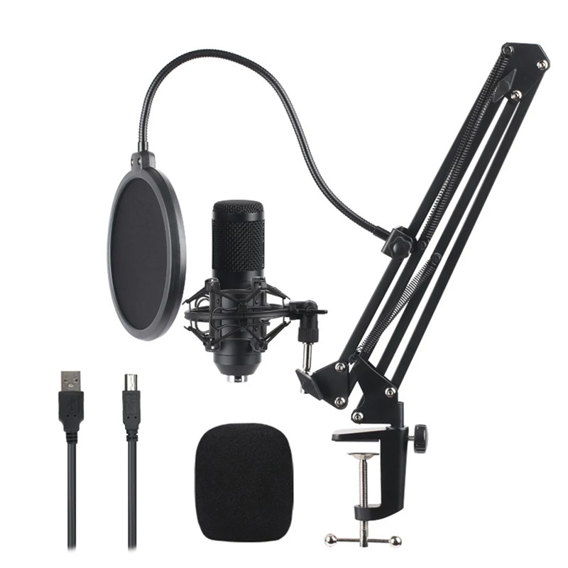 

Recording Condenser Microphone with Mount Adjustable Suspension Scissor Stand Filter for Online Broadcasting