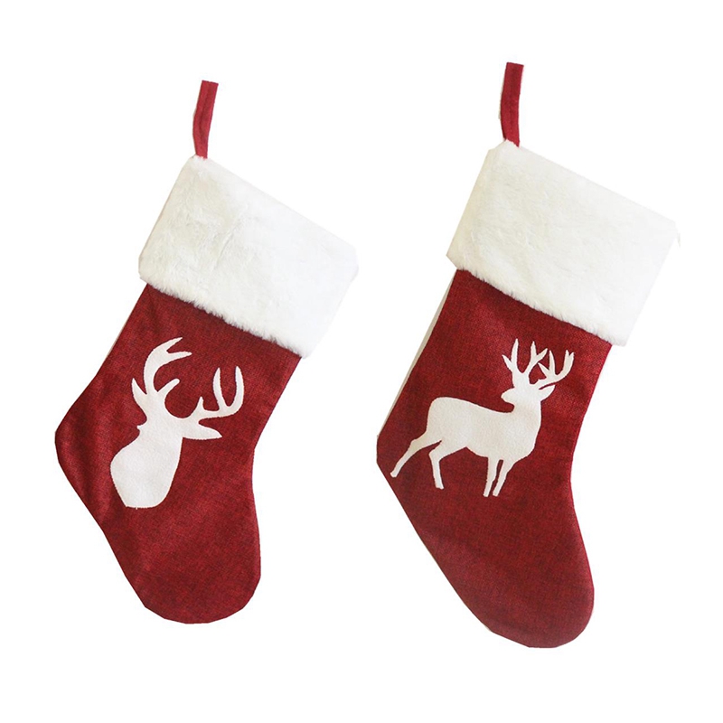 

Promotion! 2 Pack Christmas Stocking Large Set, Christmas Stockings Reindeer Plush Faux Fireplace Hanging Stockings Decorations