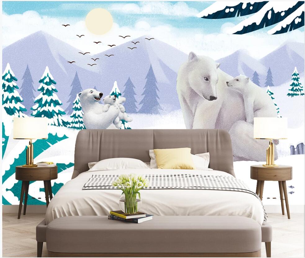 

custom mural photo wallpaper 3d Cute little white bear in blue sky and white clouds snow glacier home decor wall papers in the living room, Non-woven wallpaper