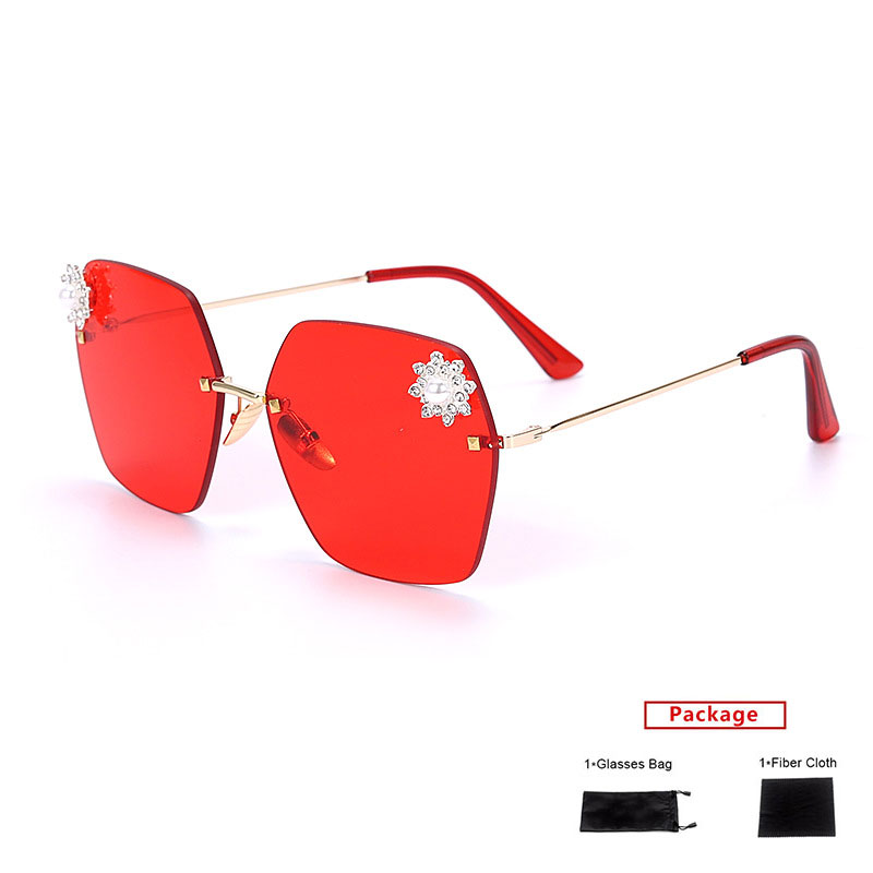 

Sunglasses Mimiyou Pearl Rimless Polygon Women Diamond Retro Fashion Men Brand UV400 Eyeglasses Shades