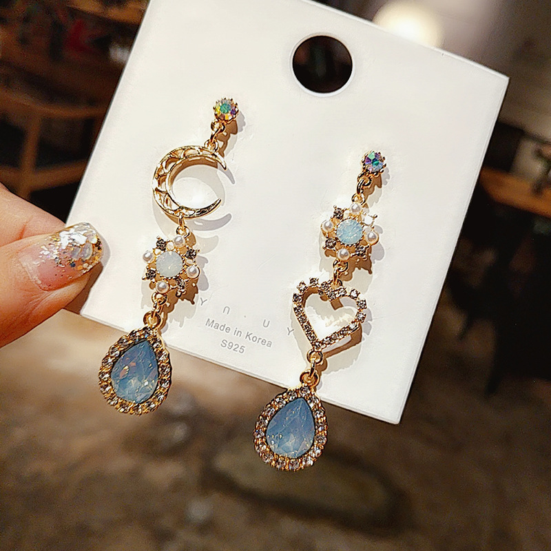 

3# Bohemian Fashion Moon Crystal Statement Charm Earrings Fashion Not Reconciled Blue Crystal Women's Wedding Jewelry pendientes