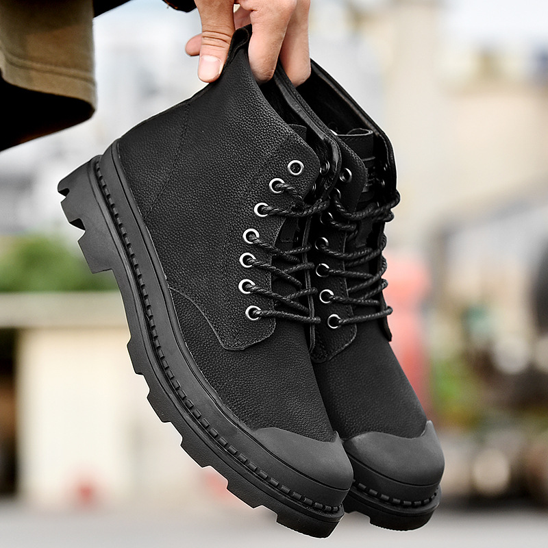 

Black Warm Winter Men Boots Genuine Leather Ankle Boots Men Winter Work Shoes Fur Snow for Botas erf4
