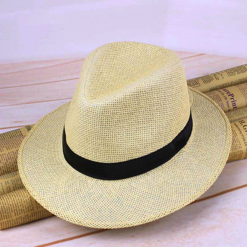 

Men Straw Panama Hat Handmade Cowboy Cap Summer Beach Travel Sunhat -OPK, Coffee