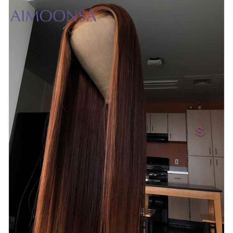 

Orange Wig Ginger Lace Front Wig Brown Highlights Straight Human Hair Wigs Pre Plucked Bleached Knots Wigs 13x4 Remy 150%, As pic