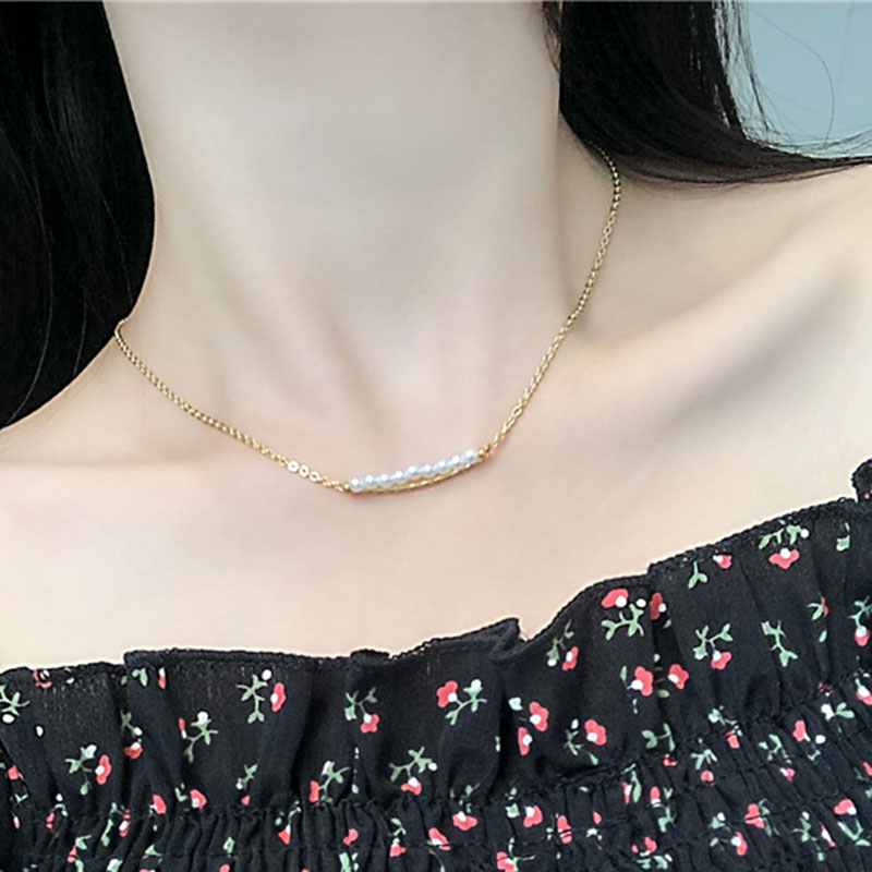 

Minimalist Gold Choker Chain Beads Pearl Necklace Egirl Aesthetic One Line Pearls Bar Necklaces for Women Wedding Party Jewelry