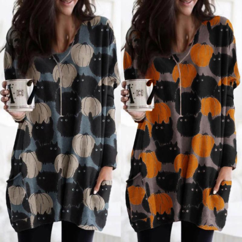 

t shirt for women Halloween Lantern Ghost Pumpkin Shirt Face Costume Long Sleeves Tops Oversize Warm Winter Outwear hot, Black