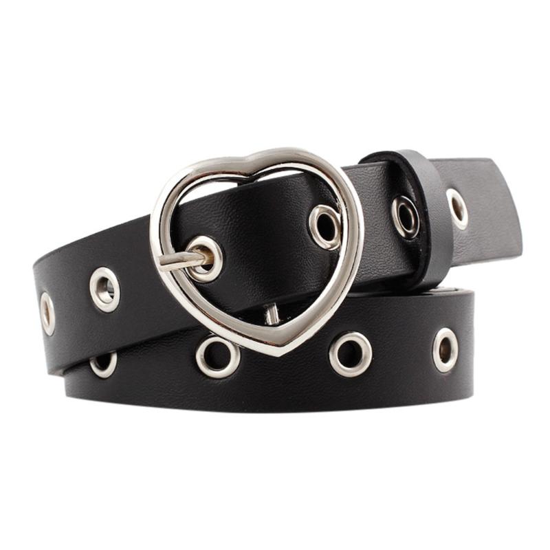 

2020 New Arrival woman belt Ladies Vintage Heart Buckle Leisure Leather Belt Trouser Accessories ceinture taille haute femme#Y35, Black