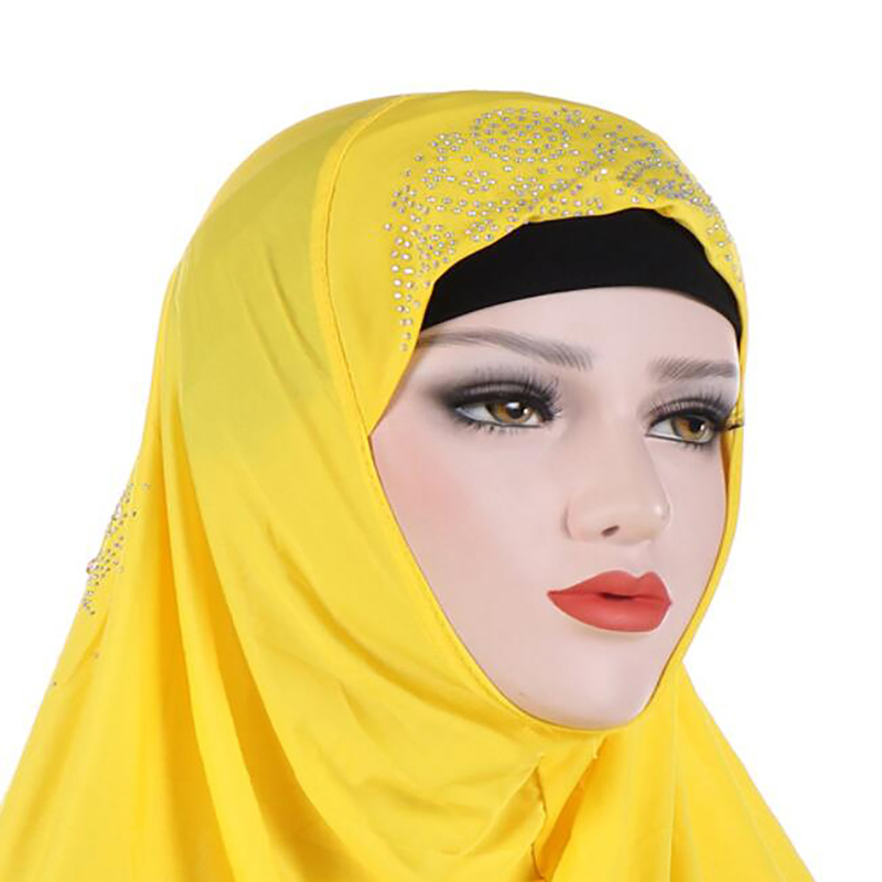 

Novelty Crinkle Cotton Muslim Woman Shawls Hat Turban Clothing Head Wrap Instant Foulard Headwear Scarf, Yellow