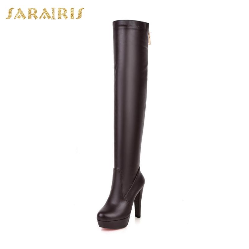 

Sarairis New Fashion 2020 Platform Elegant Boots Woman Shoes Super High Heels Zipper Autumn Trend Over The Knee Boots Female, Black