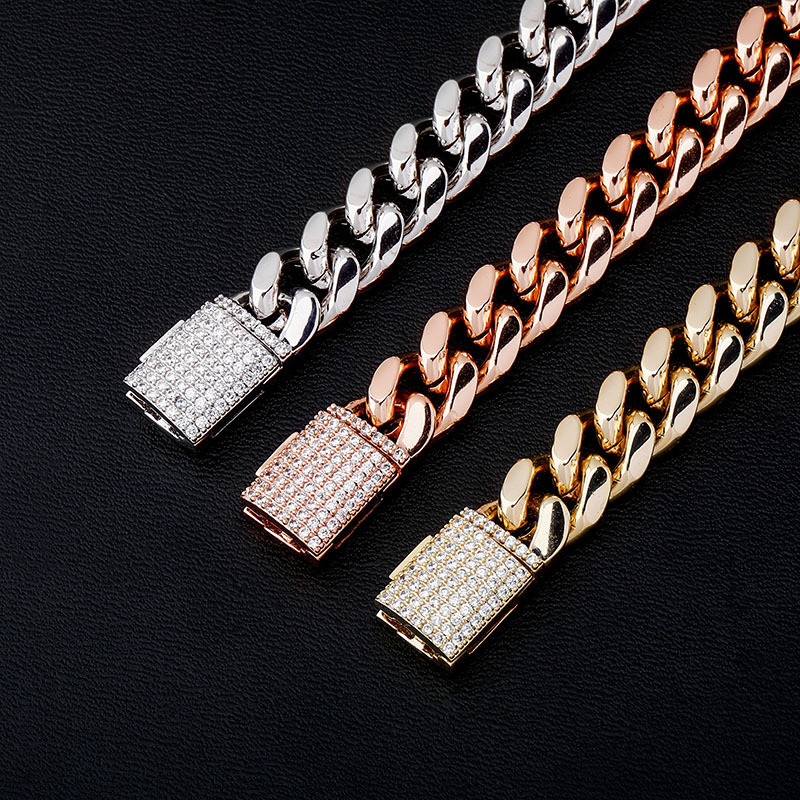 

10mm12mm Box Diamond Clasp Gold Silver Plated Cuban Bracelets Iced Out Bracelet Hip Hop Luxury Jewelry Gift For Men Women