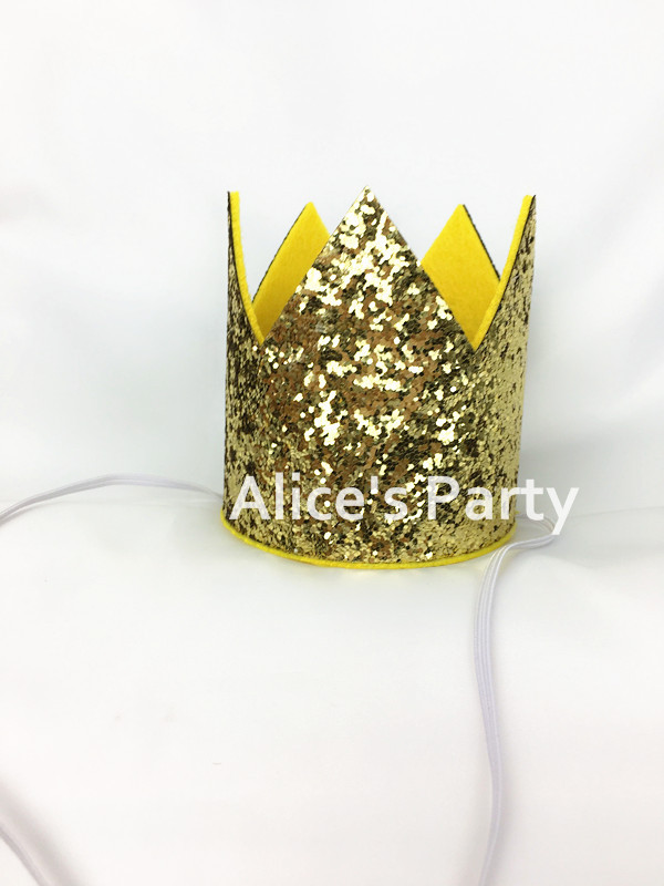 

New Wild King Party Glitter Gold Prince Boy 1st Birthday Party Crown Hats,Baby shower Decor Girl First Favors Photo Props
