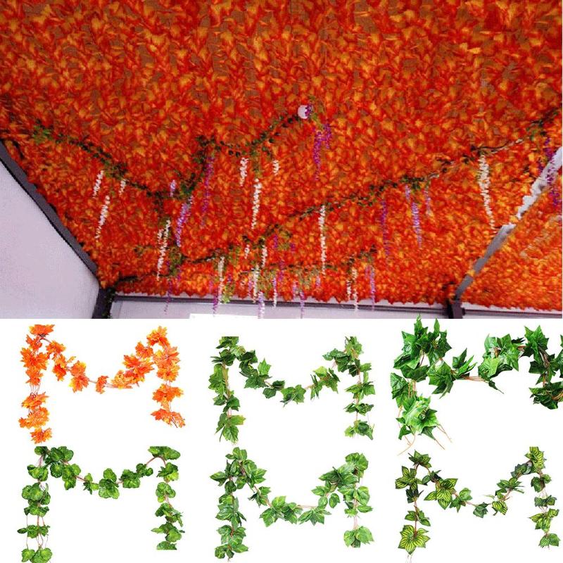 

230cm 5pcs Artificial Plastic Plants Ivy garland tree Fake Autumn leaves Rattan Hanging Vines for Wedding Home Wall D, Grape leaf