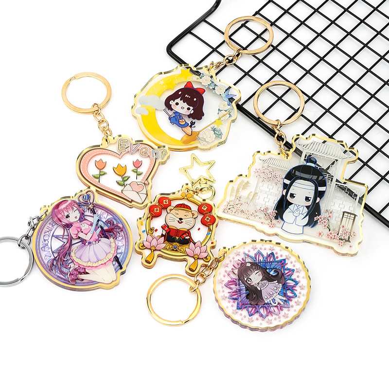 

Anime Keychain accessories gold edging custom printing charms acrylic designer keychain for bags luxury women gift