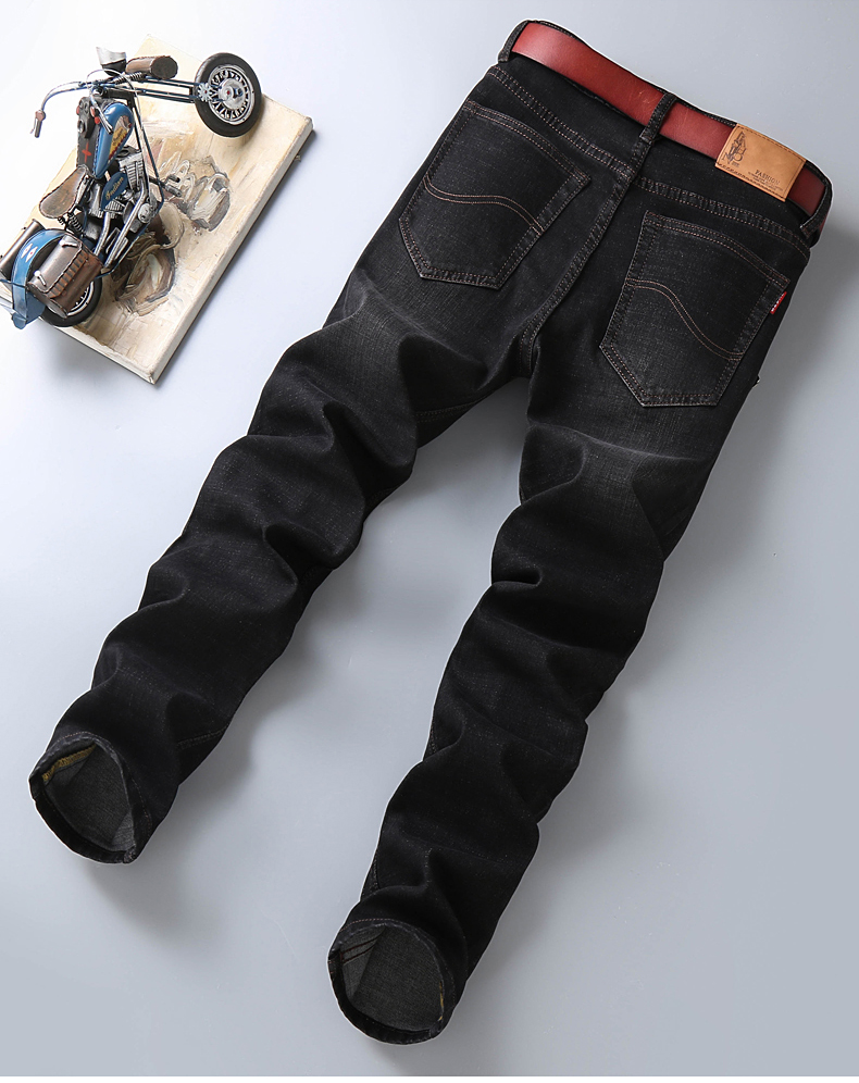 

Black Straight Jeans Men Loose Elastic Thin Model LinYe872