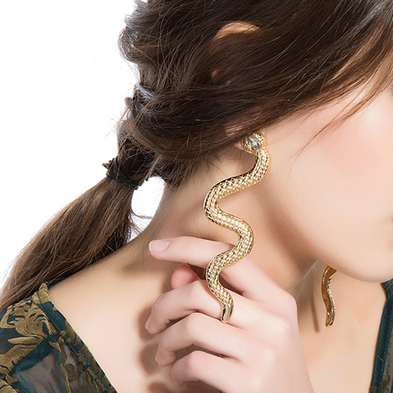 

European Long Snake Earrings for Women Jewelry Punk Gold Color Ear Stud Handmade Rhinestone Womens Stud Earings Girl Gift E208