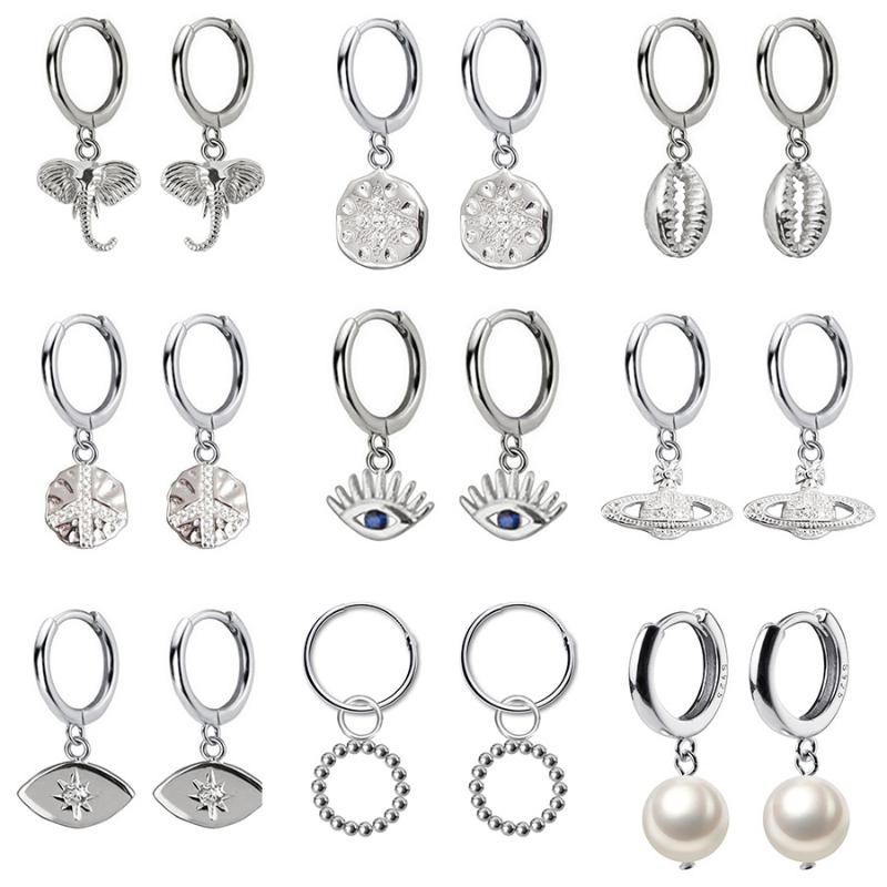 

2020 New Top Small 925 Sterling Silver Hanging Stud Earrings For Women Elephant Eye Dazzling CZ Charm Small Studs Earring DA537