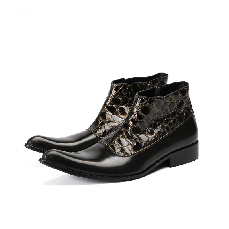 

Black Mens Leather Ankle Boots Fashion Patchwork Mens Cowboy Boots Low Heel Zipper Plus Size Shoes Men 47 Boot Spring