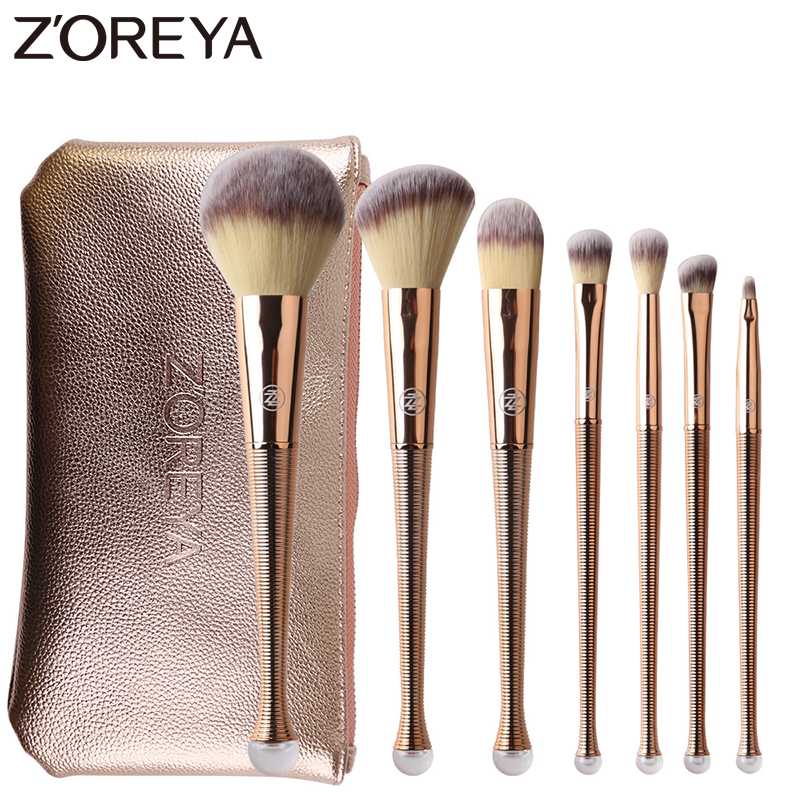 

ZOREYA 8pcs Gold Color Makeup Brushes Professional Cosmetic Tools For Beauty Face Make Up Powder Blusher Brush With Leather Bag