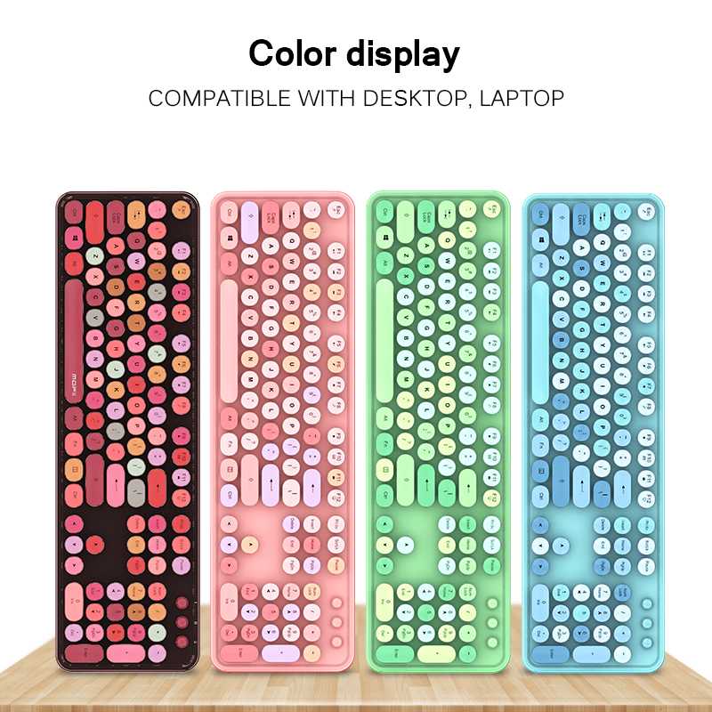 

4 Color Mixed Color Game Keyboard And Mouse Set 2.4Ghz Wireless Vintage Universal Desktop Keyboard And Mouse Kit For Girl Gift