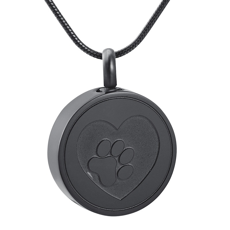 

IJD9883 Stainless Steel Cremation Pet Print Round Casket Necklace Hold Dog Cat Ashes Memorial Souvenir Pendant Jewelry