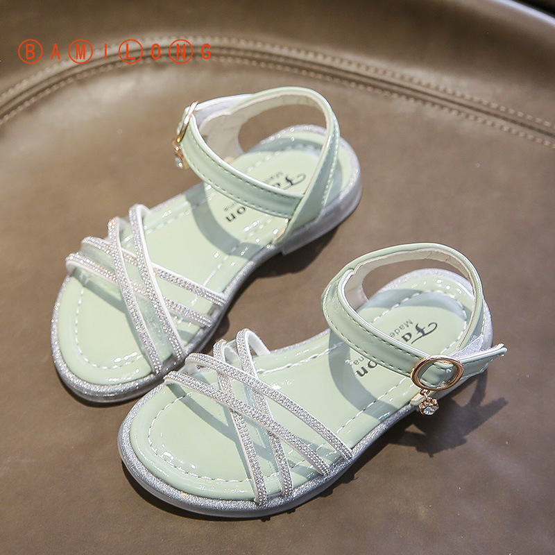 

BAMILONG Girls Summer Shoes 2020 New Fashion Princess Soft Rubber Sole Children Beach Shoes Bling Rhinestone Bow Sandals K161, White