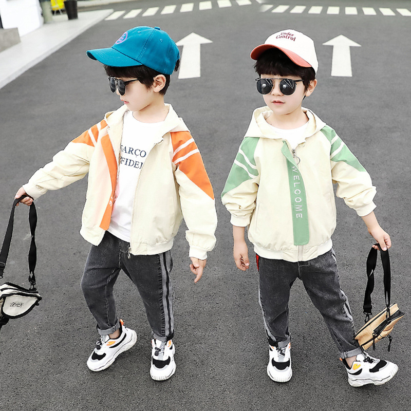 

Autumn 2020 new splicing boy suit jeans + jacket jacket long-sleeved middle-aged children's tops children's casual sports three, Green