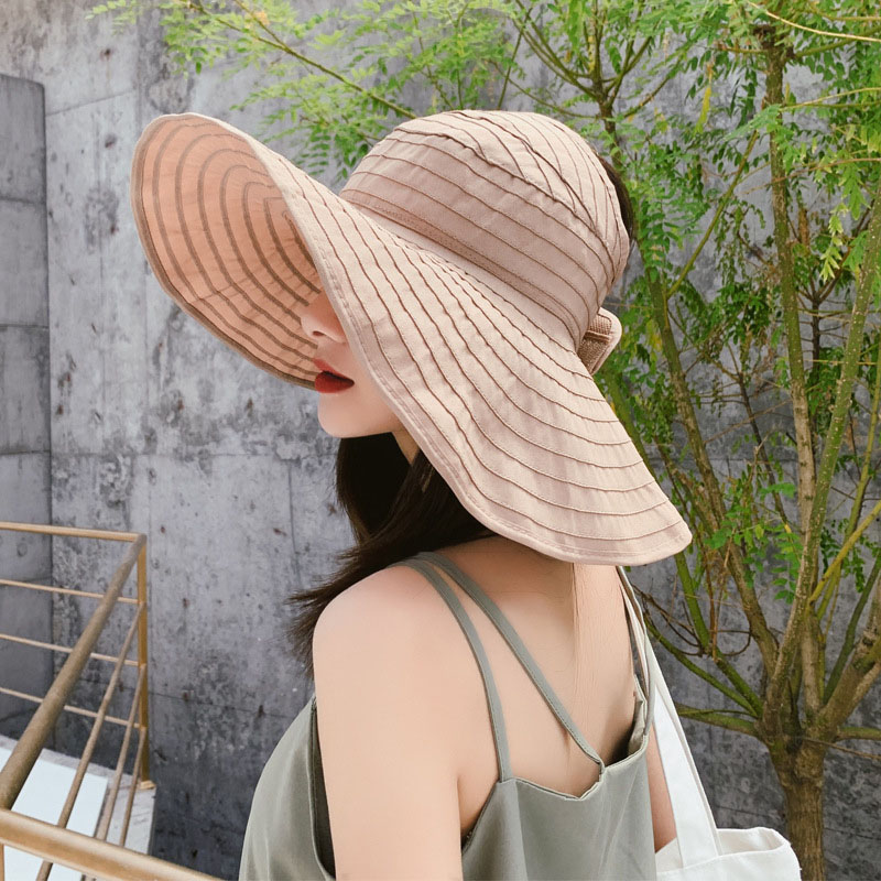 

Summer Fabric Ladies Wide brim hat Decoration Sun Hat Women Sun Bonnet, White