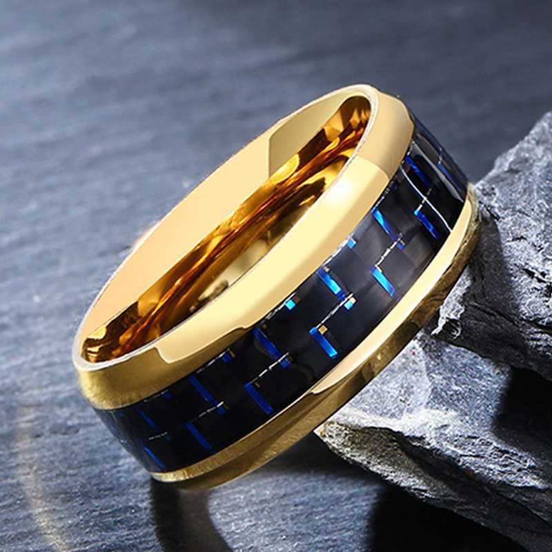

Gold Color Men's Ring Carbide Fiber Inlay Style Jewelry DAD Father Papa Gift Anniversary Ring