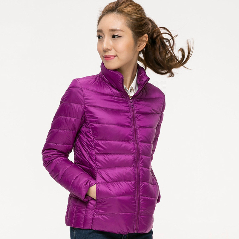 

2020 Down Parka Women Ultra-light Thin Down Jacket Autumn Winter Slim Short Stand collar Warm White Duck Coat Women' Oute, Navy blue