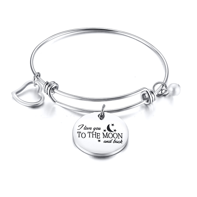 

Romantic Letter Love You To The Moon Back Heart Bracelet Bangle Women Wedding Bride Party Jewelry Adjustable Charm Bracelet Gift