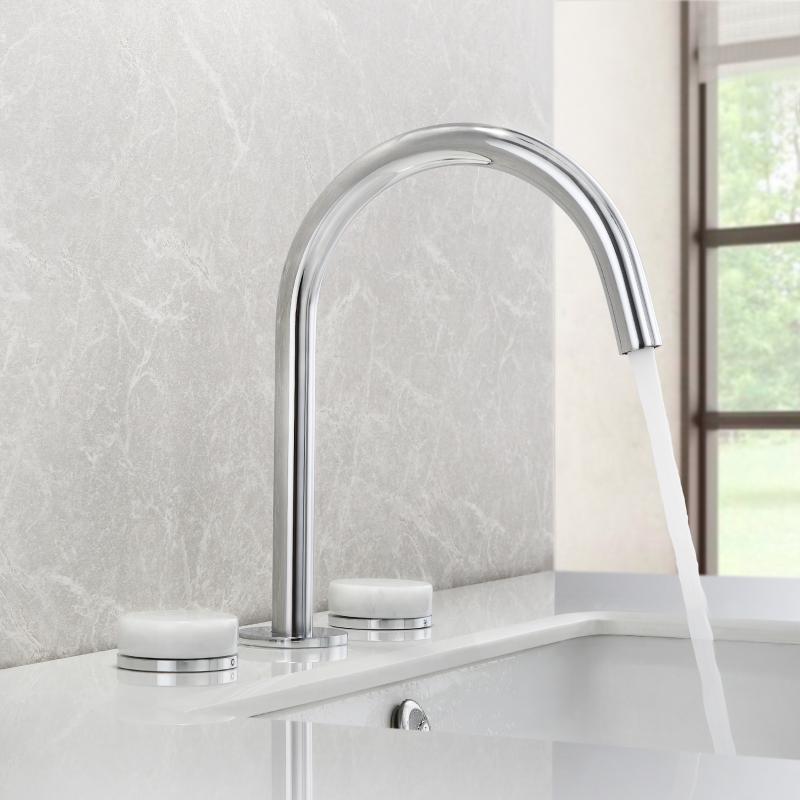 

SKOWLL Double Handle Brass Bathroom Black Faucet Hot Cold Water mixer Tap three hole Basin Fuacet