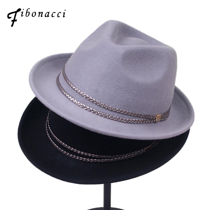 

Fibonacci 2020 New Wool Felt Fedoras Hats for Women Men Manhattan Structured Trilby Billycock Bowler Jazz Hat, Black