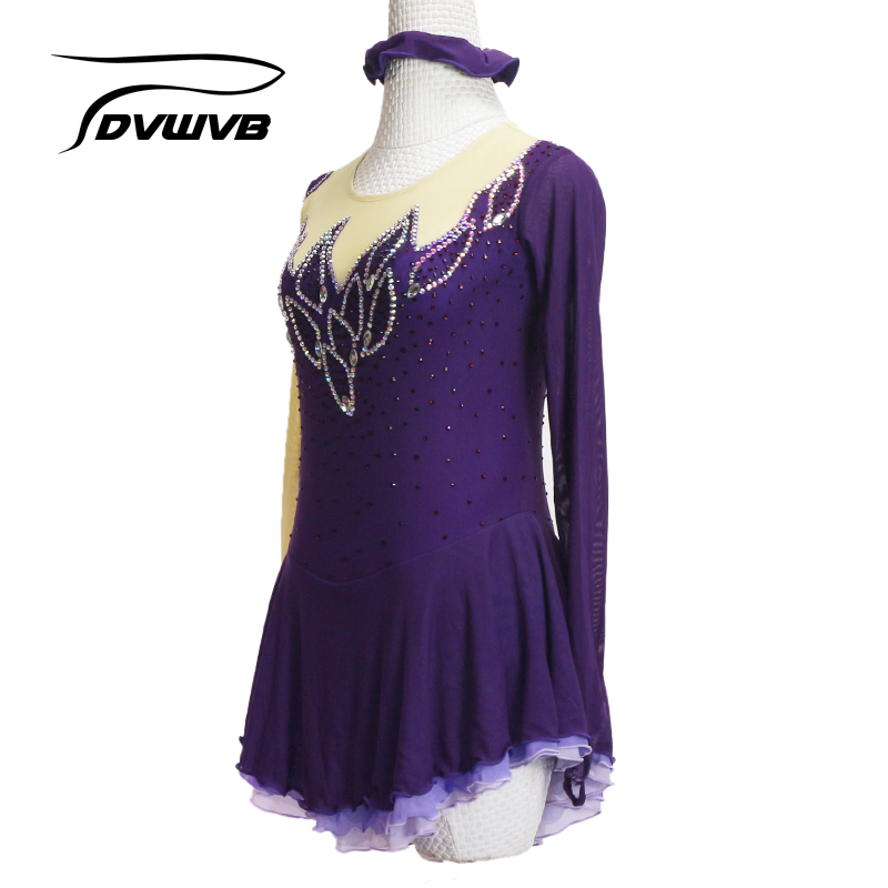 

Dvwvb Figure skating suit purple competition skating dress, Black
