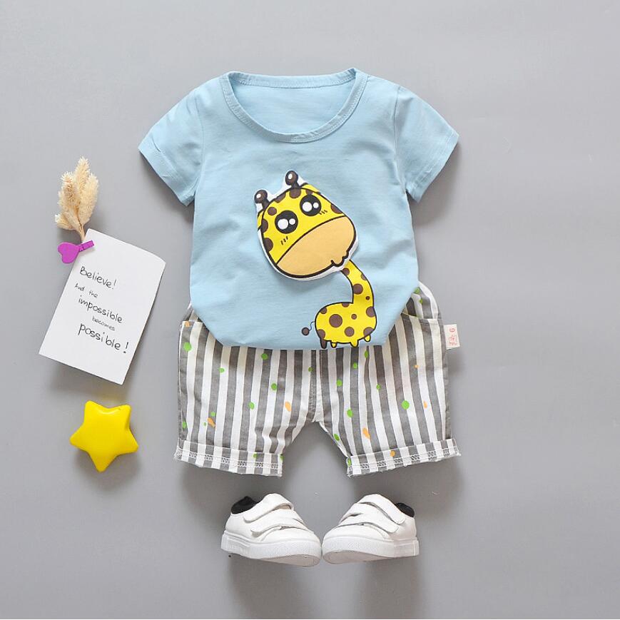 

New Summer Kids Clothes Sets T-shirt+Pants 2pcs Suit Baby Boy Clothing Set Cartoon Giraffe Clothes Newborn Sport Suits, Green