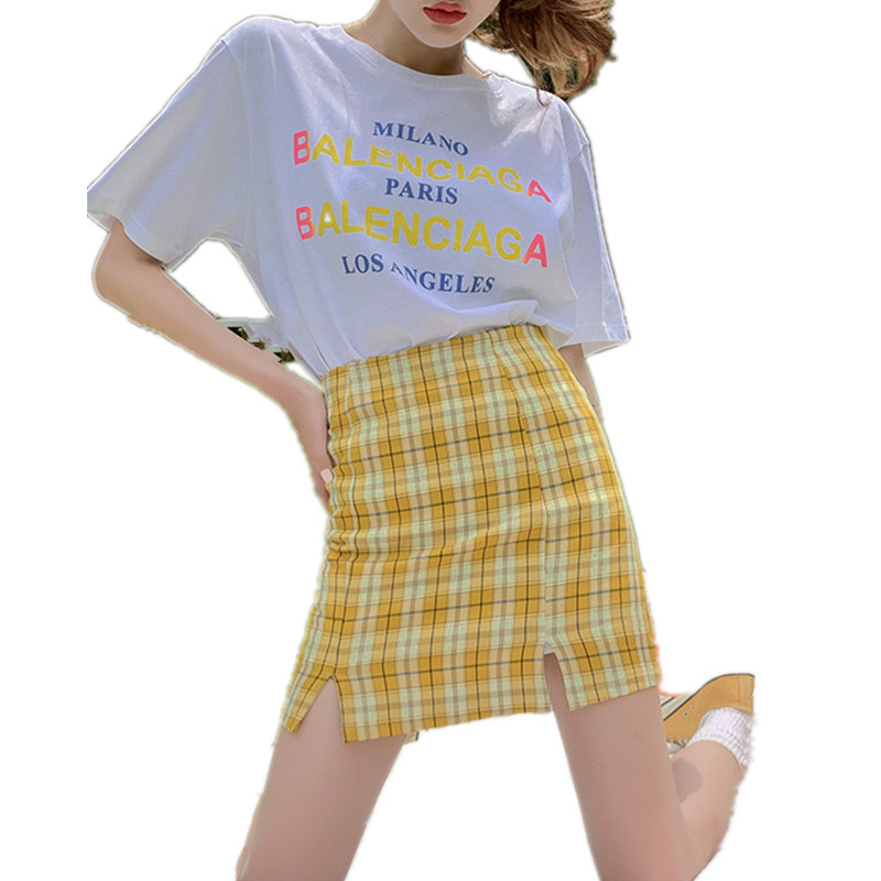 

Fashion Check Printed Hip Skirt Women Korean High Waist Plus Size Details Plaid Girls Skirts Girls Split Mini Skirt Shorts Black, 888-fruit green