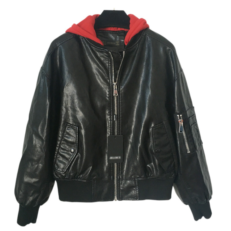 

Top Quality Original Design Women's female's hooded Leather Jacket Blazer new Punk DJ leather short jacket Motorcycle Jacket, White;black