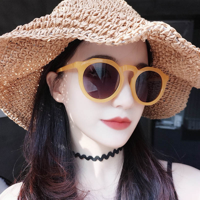 

Women Round Sunglasses Fashion UV400 Eyewear Ladies Candy Color Thick Frame Cute Korean Style Summer Beach Sun Glasses