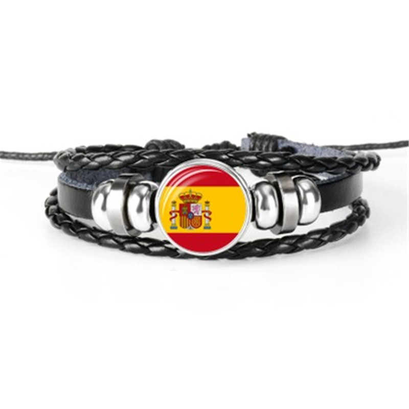 

Hot Sale Spain, South Africa, Samoa, San Marino, Senegal, Solomon Islands Flag Bracelet, Hand Woven Multilayer Leather Bracelet