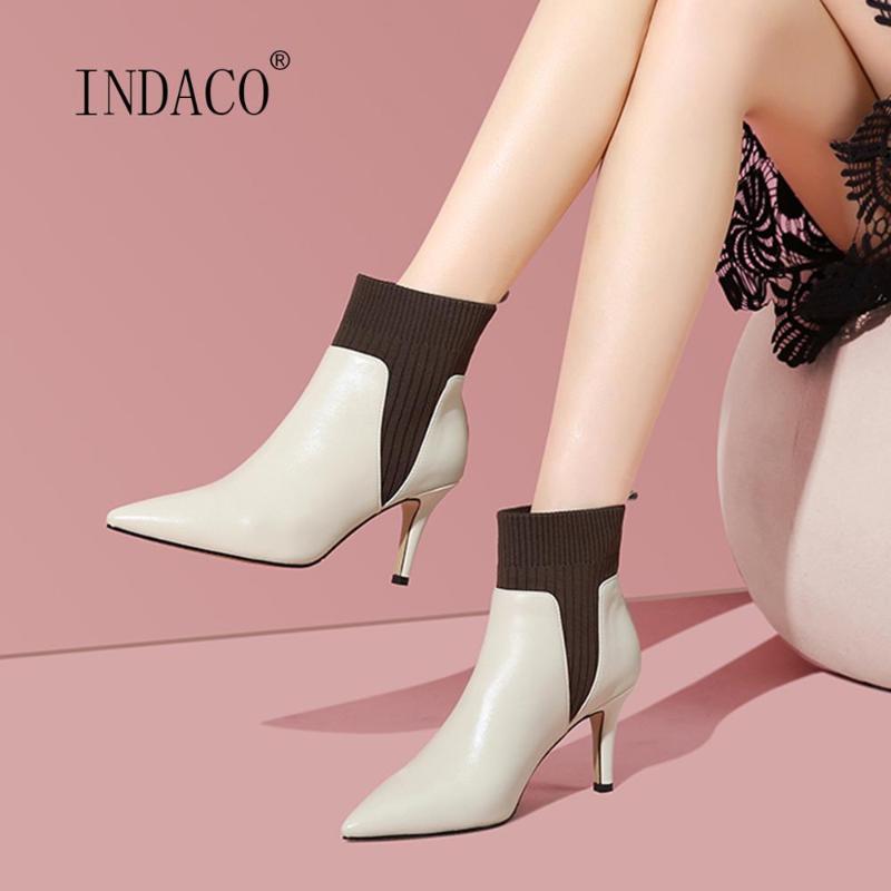 

Women Winter Boots High Heels White Ankle Boots For Women Pointed Toe Mixed Colors Warm Thin Heel, White single