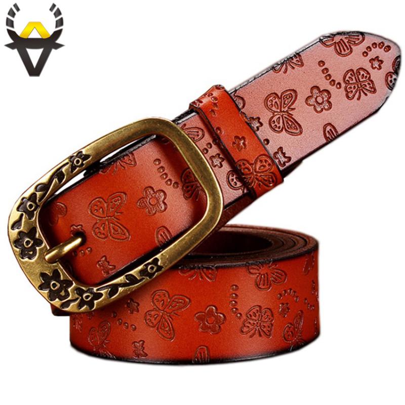 

Butterfly Genuine Leather Belts for Women Fashion Vintage Floral Pin Buckle belt woman Quality Second Layer Cowskin strap female, Red