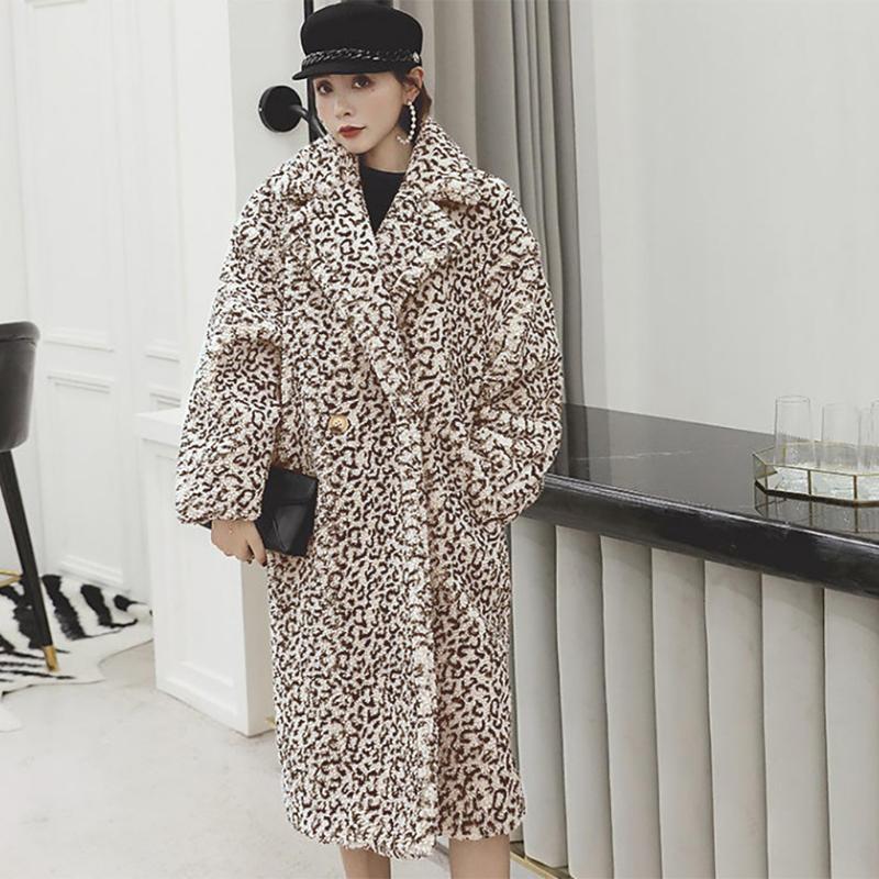 

JAYCOSIN Women Leopard Print Coat Fashion Autumn Winter Women Faux Fur Casual Leopard Coats Long Windbreaker Coat For Womens, Turquoise