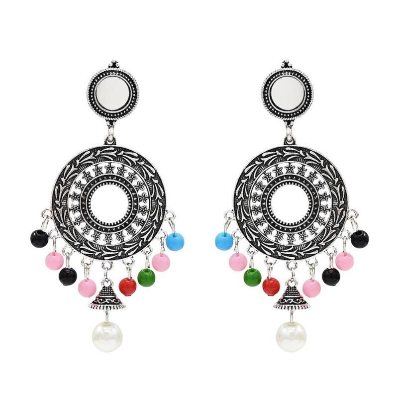 

Bollywood Oxidized Jewellery Ethnic Afghan Pearl Long Tassel Beaded Drop Flower Jhumka Earrings Wedding Jewelry