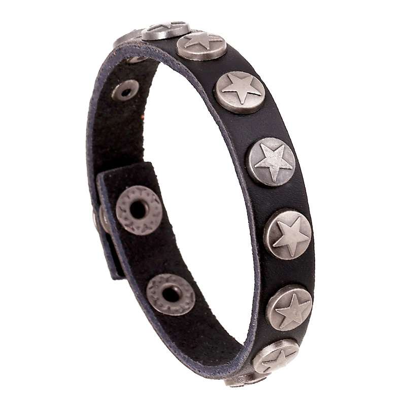 

Casual Star Cross Accessory Punk Genuine Leather Wrap Men Bracelet New Arrival Women Adjustable Bracelets