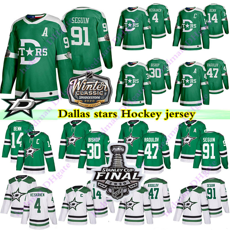 

Dallas Stars jerseys 91 Tyler Seguin 47 Alexander Radulov 14 Jamie Benn 4 Miro Heiskanen 30 Ben Bishop hockey jersey, Black;red